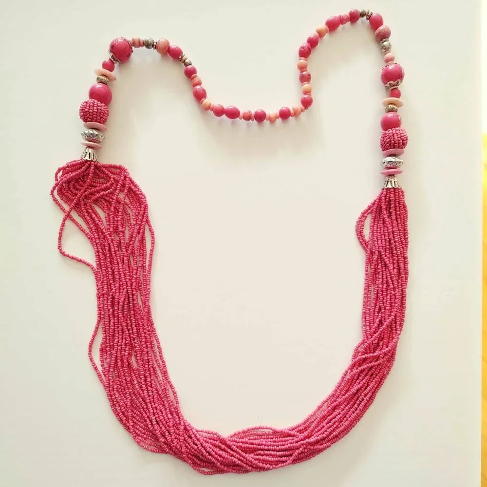 Vintage seed bead, silver and bead necklace